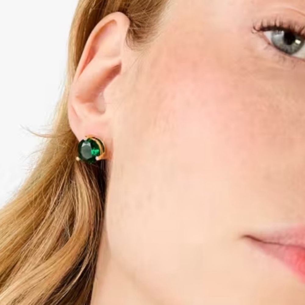 ๐ โ ๏ธ Kate Spade Rise and Shine Emerald & Gold Round Stud Earrings Classic - Picture 4 of 15